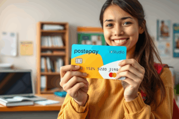 Un'immagine che illustra la carta prepagata La Carta Postepay IoStudio per studenti con vantaggi esclusivi.