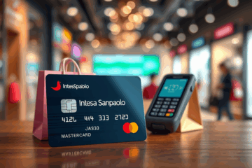 Immagine della Carta Intesa Sanpaolo Mastercard con evidenza delle sue funzionalità e vantaggi.