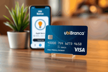 Immagine che rappresenta la carta UBI Banca Visa, evidenziando la sua funzionalità per pagamenti e prelievi.